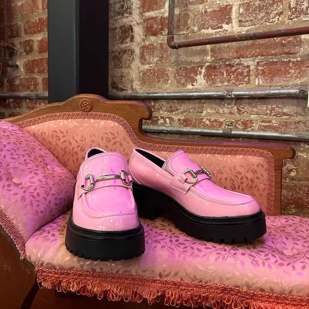 New Steve Madden Pink Loafers with Silver Buckle